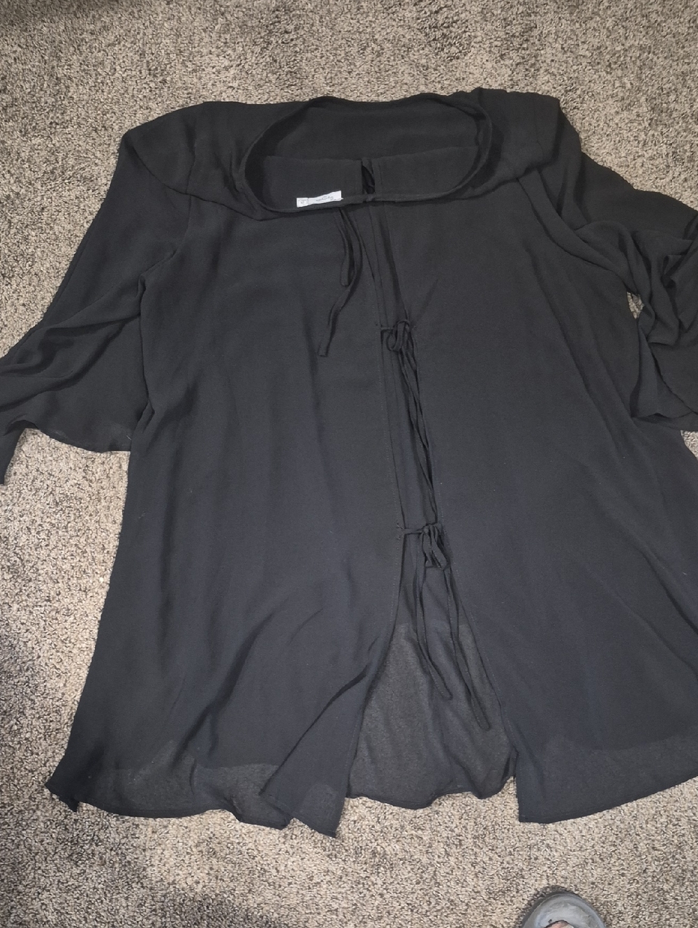 Simple Black Tie-Front Blouse